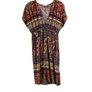 Women's Lilly Lou Y2K Purple Paisley Stretchy Boho Empire Waist Dress Size L